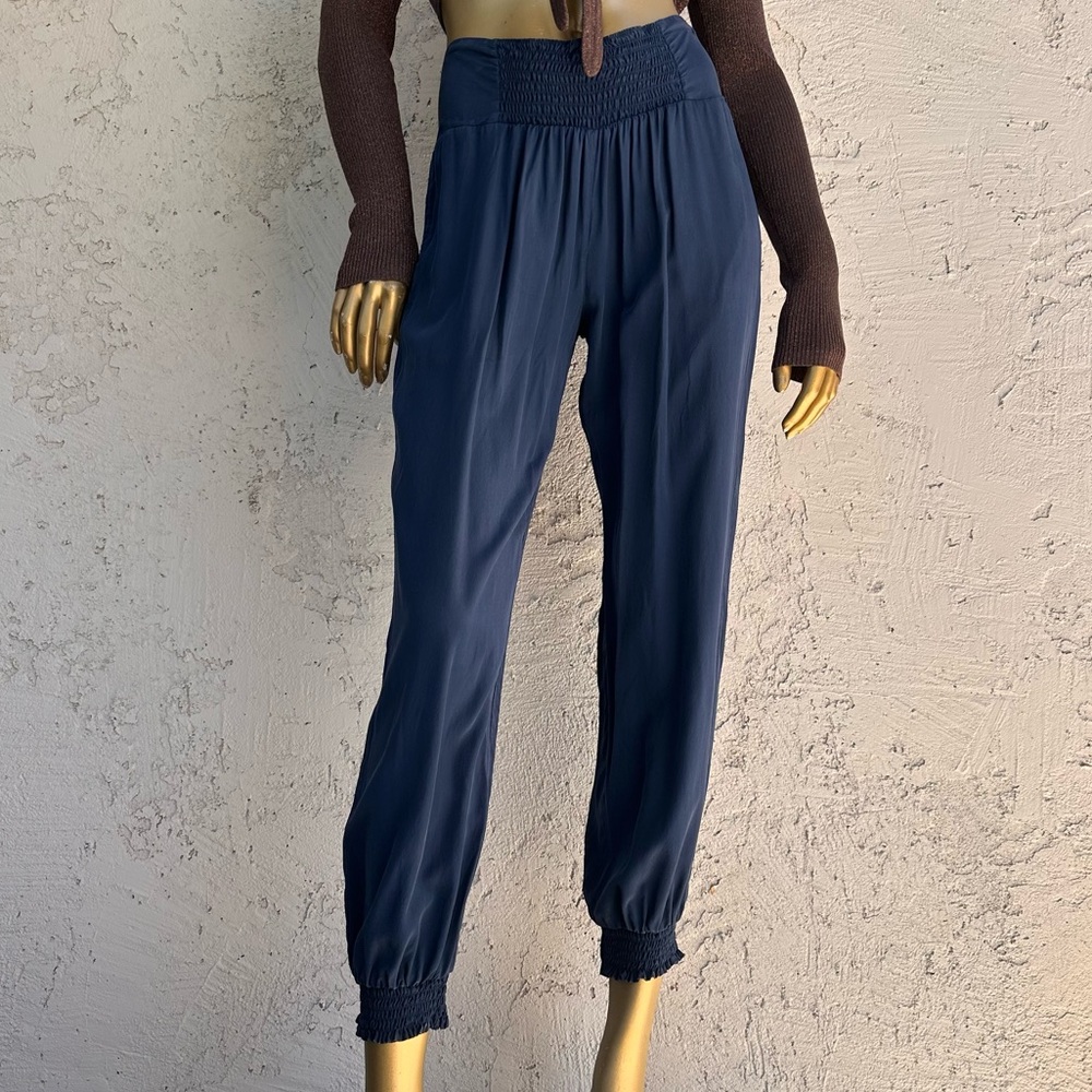 Metiseko 100% natural silk Women's blue elevated Jogger style pants size XL